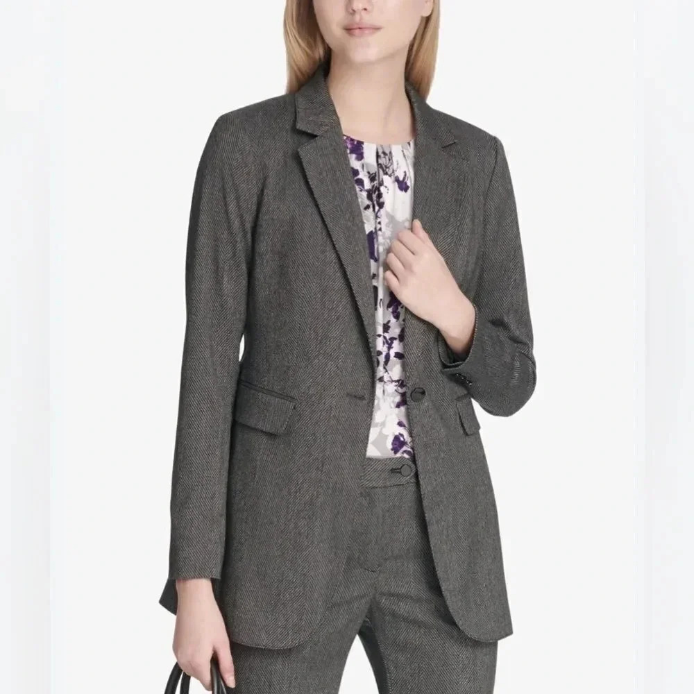 CALVIN KLEIN Womens Gray Suit Jacket Petites Size: 10